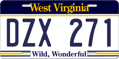 WV license plate DZX271