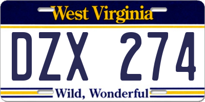 WV license plate DZX274