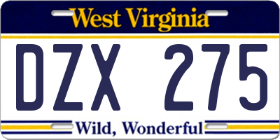 WV license plate DZX275