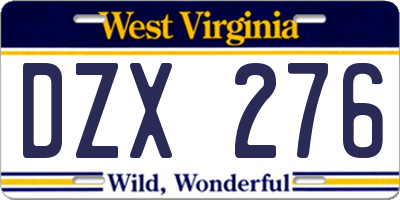 WV license plate DZX276