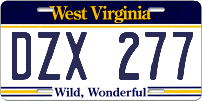 WV license plate DZX277