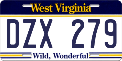 WV license plate DZX279