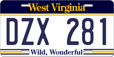 WV license plate DZX281