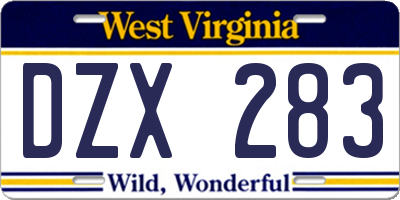 WV license plate DZX283