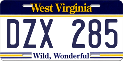 WV license plate DZX285