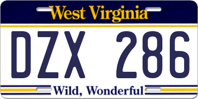 WV license plate DZX286