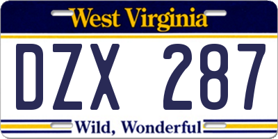 WV license plate DZX287