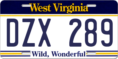 WV license plate DZX289