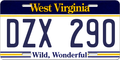 WV license plate DZX290