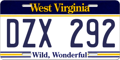 WV license plate DZX292