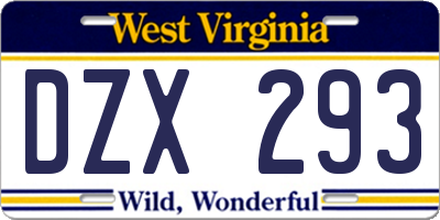 WV license plate DZX293