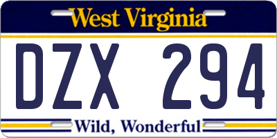 WV license plate DZX294