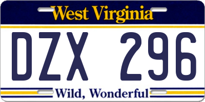 WV license plate DZX296