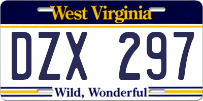 WV license plate DZX297