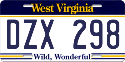 WV license plate DZX298