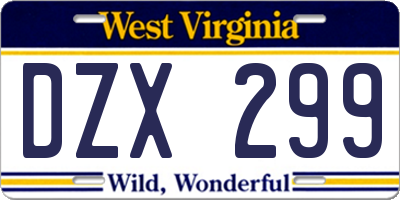 WV license plate DZX299