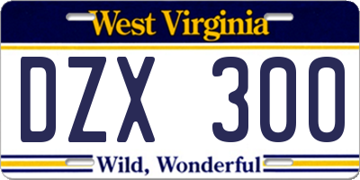 WV license plate DZX300