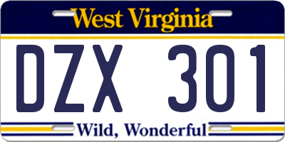 WV license plate DZX301