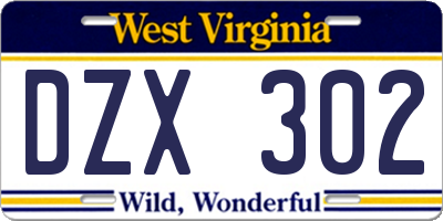 WV license plate DZX302