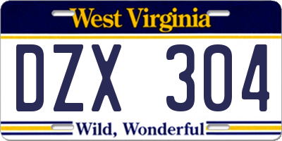 WV license plate DZX304