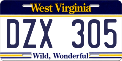 WV license plate DZX305