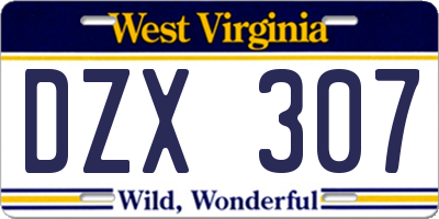 WV license plate DZX307