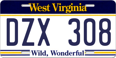 WV license plate DZX308