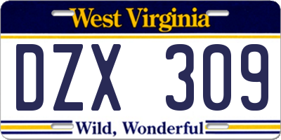 WV license plate DZX309