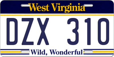 WV license plate DZX310