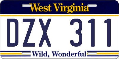 WV license plate DZX311