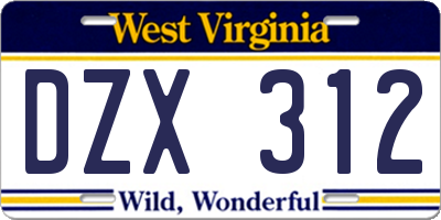 WV license plate DZX312