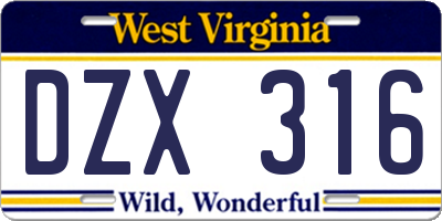 WV license plate DZX316