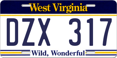 WV license plate DZX317