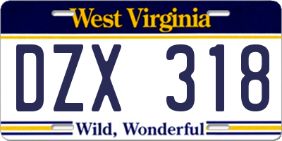 WV license plate DZX318