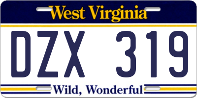 WV license plate DZX319