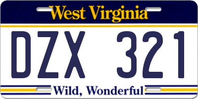 WV license plate DZX321