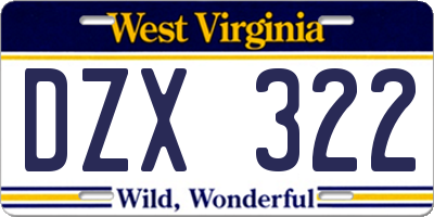 WV license plate DZX322