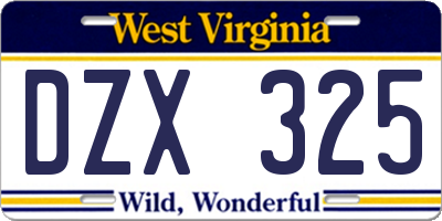 WV license plate DZX325