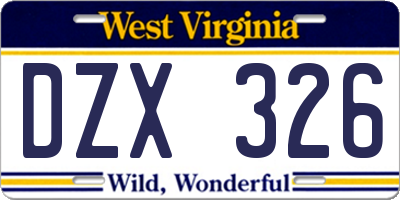 WV license plate DZX326