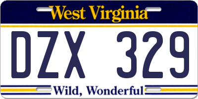 WV license plate DZX329