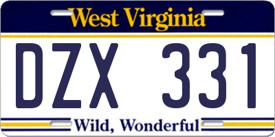 WV license plate DZX331