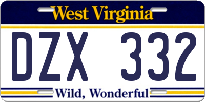 WV license plate DZX332