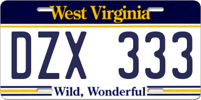 WV license plate DZX333