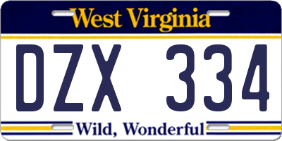 WV license plate DZX334