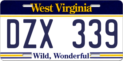 WV license plate DZX339