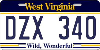 WV license plate DZX340