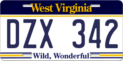 WV license plate DZX342