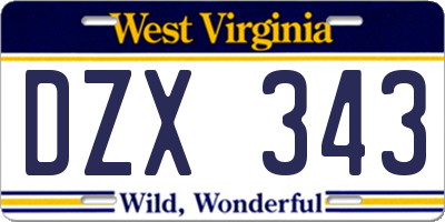 WV license plate DZX343