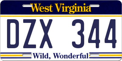 WV license plate DZX344