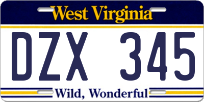 WV license plate DZX345